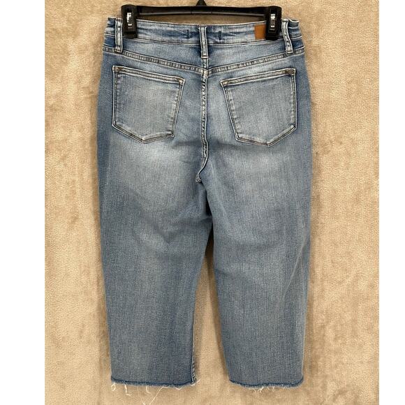 Judy Blue Jeans Womens 28 Wide Leg Crop‎ Medium Wash Frayed Hem Stretch Casual - Picture 3 of 12